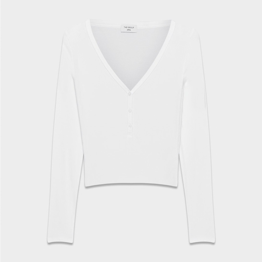 Aritzia Luxe Lounge Fundamental Henley Longsleeve White M